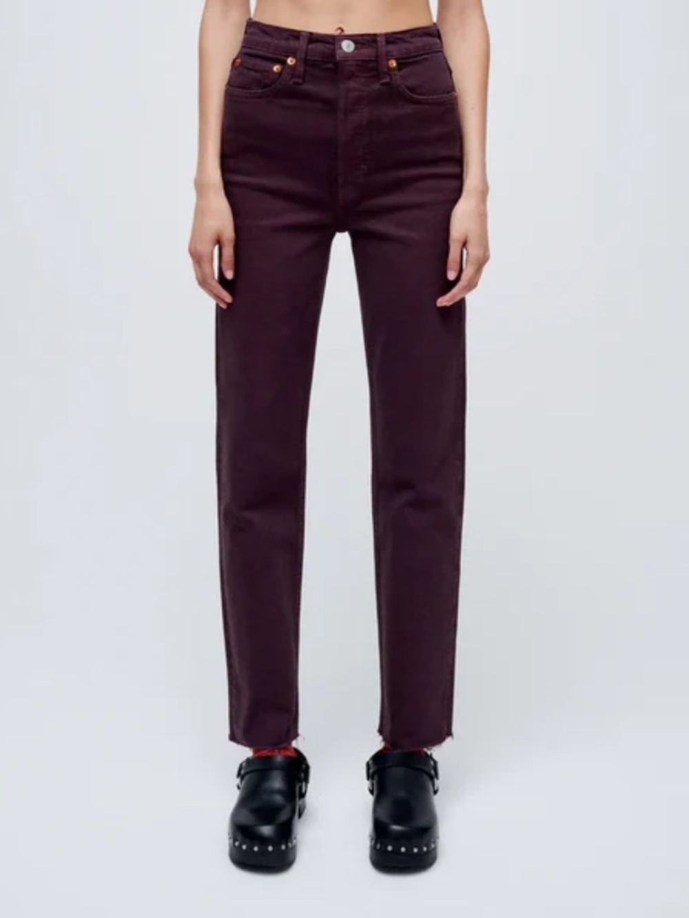 Re/Done 70s Ultra High Rise stovepipe size 27 Washed Plum
